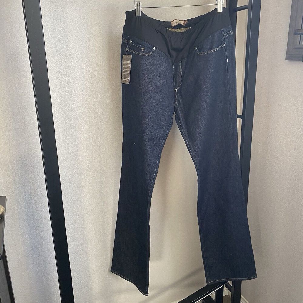 NWT Paige Maternity Women Denim Jeans 34 Dark Wash Blue Bootcut Elastic Band
